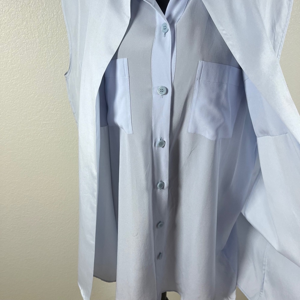 Burberry‎ London Light Blue Crepe Sleeveless Kimono Style shirt vest 100% Silk - Picture 3 of 11